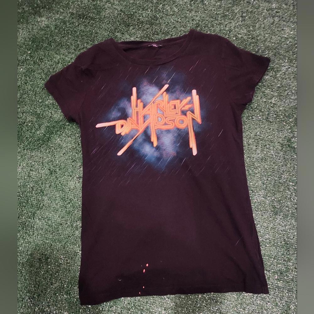 Harley Davidson Black T-Shirt with Orange Logo